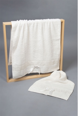 Coppia asciugamani color panna in spugna - 100% cotone